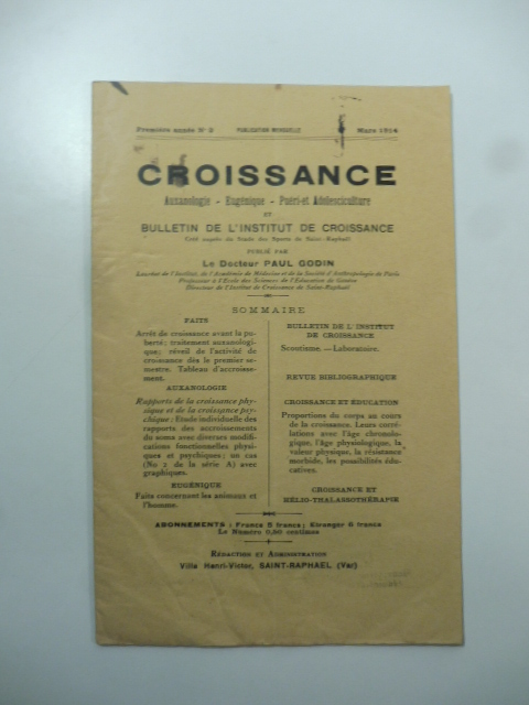 Bulletin de l'Institut de Croissance publiè par Le Docteur Paul Godin